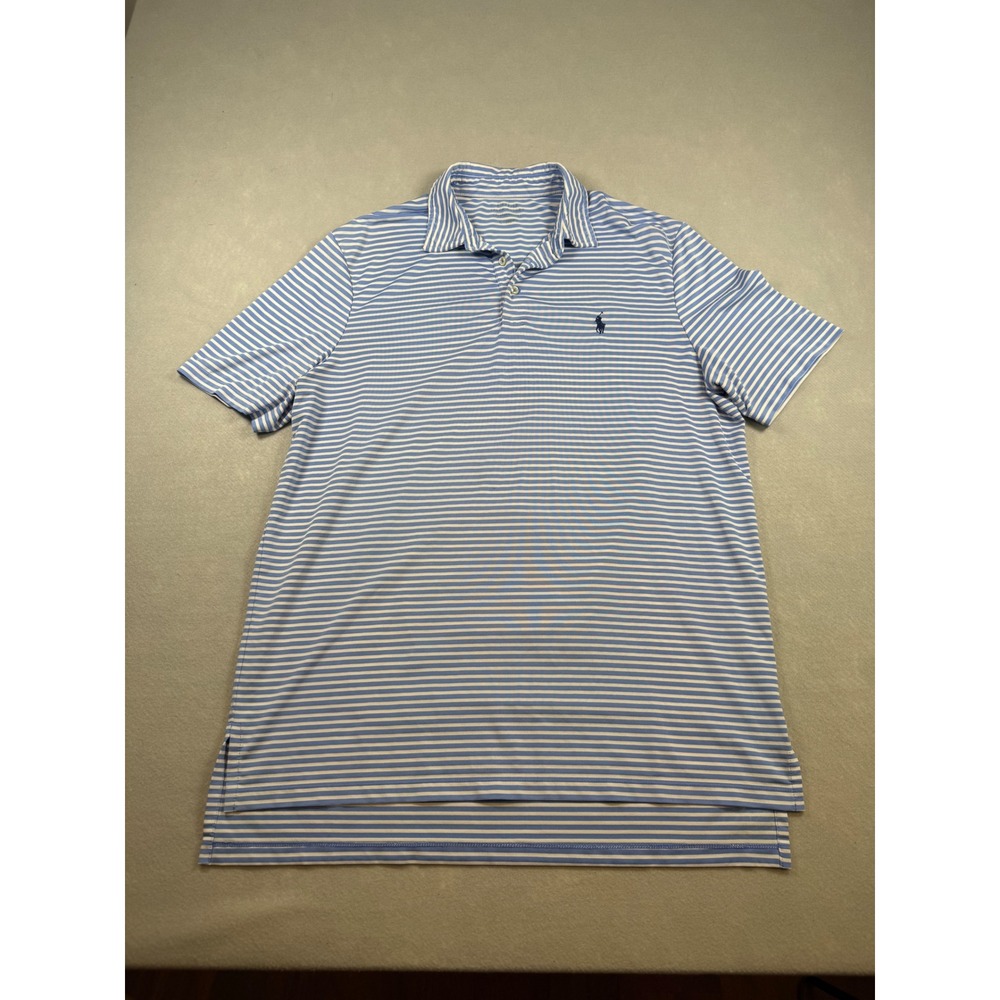 Polo Ralph Lauren Performance Mens Large Blue White Striped Golf Polo Shirt L